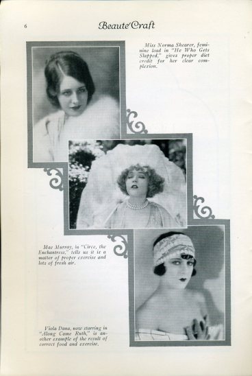 Norma Shearer, Mae Murray and Viola Dane in a 1925 Beaute Craft article. 