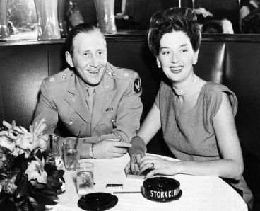 Rosalind Russell and Frederick Brisson at the Stork Club after Brisson returned from Europe, serving as General Arnold's chief of radio activities during the war. (1941)