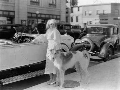 Jean Harlow in 1932 with a Borzoi