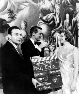 The end. On the set of "Indiscreet" with Ingrid Bergman and Cary Grant