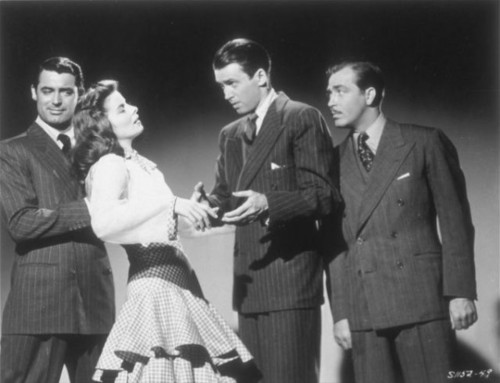 Katharine Hepburn as Tracy Lord with too many men after her
