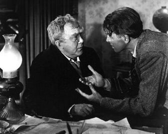 James Stewart as George Bailey asks Thomas Mitchell as Uncle Billy how he lost the money in "It's a Wonderful Life."