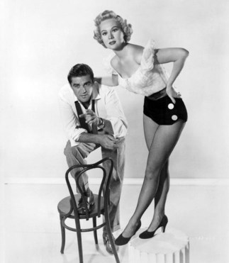Cochran and Mayo in a publicity photo for "She's Back on Broadway" 