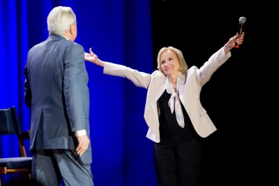 Eva Marie Saint surprising Robert Osborne during the Ask Robert Event at The Montalban Theatre on Friday at the 2014 TCM Classic Film Festival In Hollywood, California. 4/11/14  PH: Mark Hill