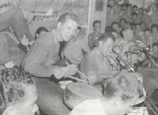 Jackie Cooper playing the drums during World War 2 with Claude Thornhill's band.