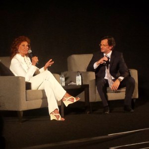 Actress Sophia Loren being interviewed by TCM host Ben Mankiewicz before "Marriage Italian Style" (Comet Over Hollywood/Jessica P)