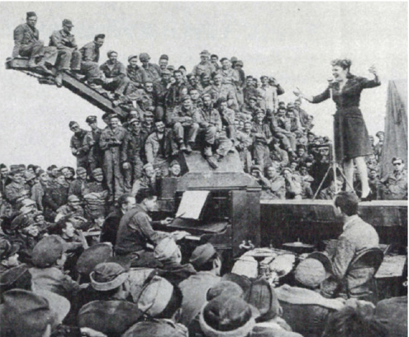 Martha Raye performing in Africa in 1943.