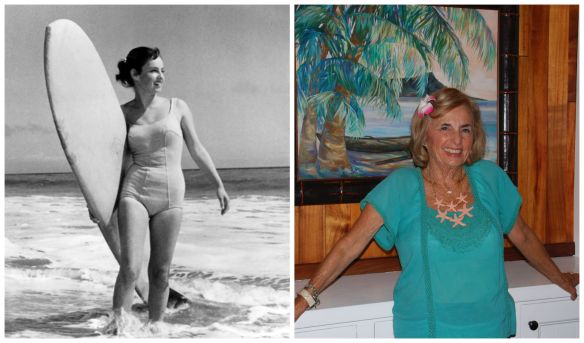 (r) Kathy Kohner in 1957 in the photo that was used on the book cover. (L) Kohner Zuckerman pictured in 2014 at Duke's, where she works. 
