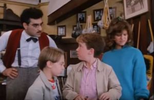 The children in Mr. Lynch's store, and Mr. Lynch being grumpy.