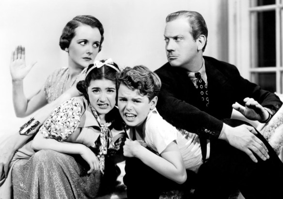 Publicity photo of Mary Astor, Edith Fellows, Jackie Moran and Melvyn Douglas in "And So They Were Married."