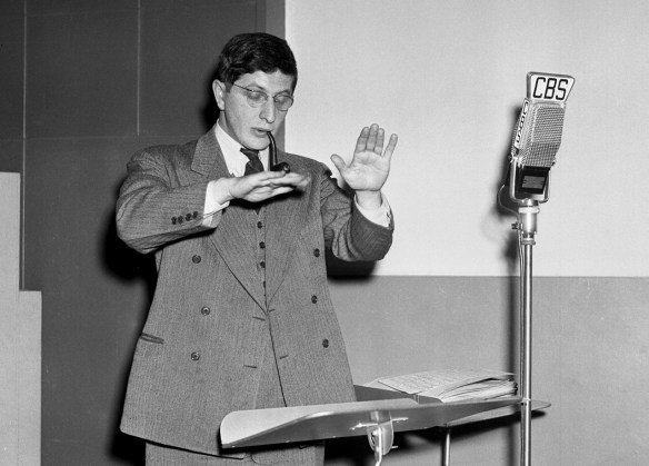 Rehearsal of The Free Company radio drama with conductor Bernard Herrmann. Image dated April 6, 1941. Copyright © 1941 CBS Broadcasting Inc. All Rights Reserved. Credit: CBS Photo Archive. 