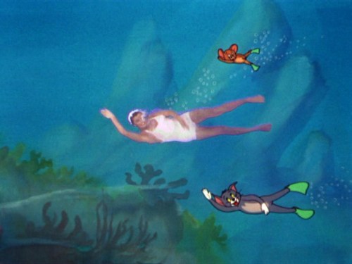 Esther Williams swims with Tom and Jerry