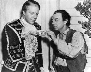 Nelson Eddy and Buster Keaton on the set of "New Moon." Buster Keaton's scenes were deleted. 